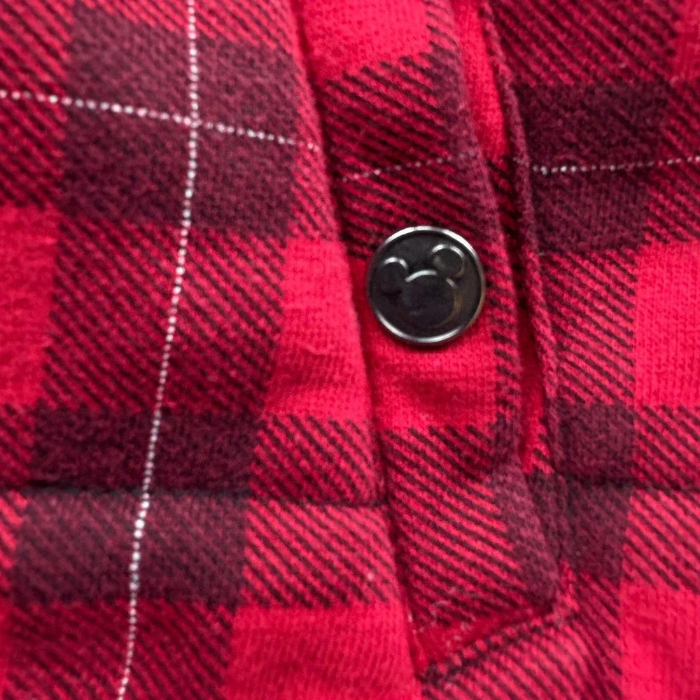 Disney Mickey Mouse Toddler 3T Vest‎ Red Plaid Hooded Sherpa Lined Cozy Playful